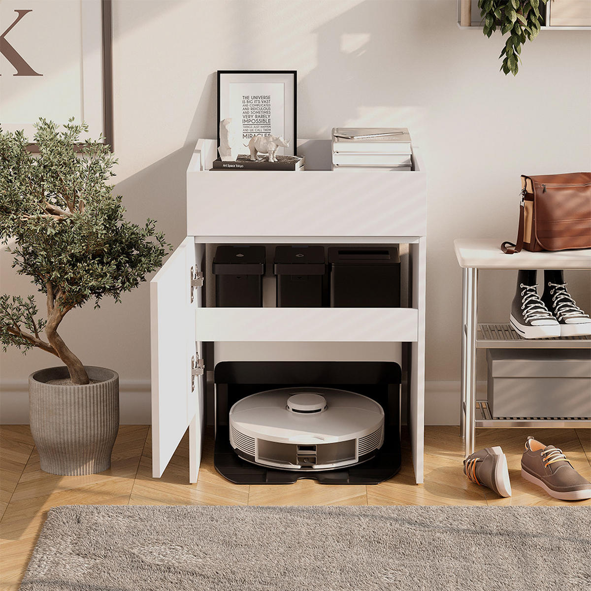 SKŘÍŇ S ROBOTICKÝM VYSAVAČEM Dustin Bílá 50 x 67.5 cm s 1 dveřmi - bílá, kompozitní dřevo (50/67.5/50cm) - Vicco