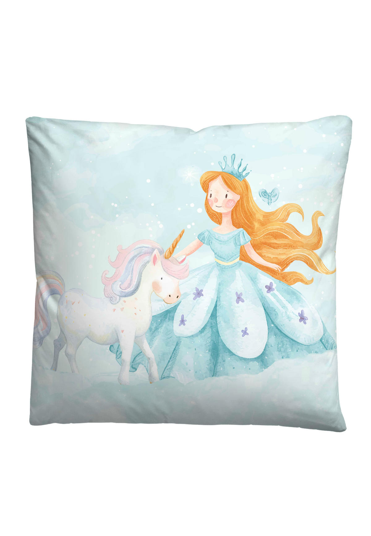BETTWÄSCHE-GARNITUR Biber Prinzessin Einhorn ciel, 135x200 cm + 80x80 cm - Hellblau, Textil (135/200cm) - biberna