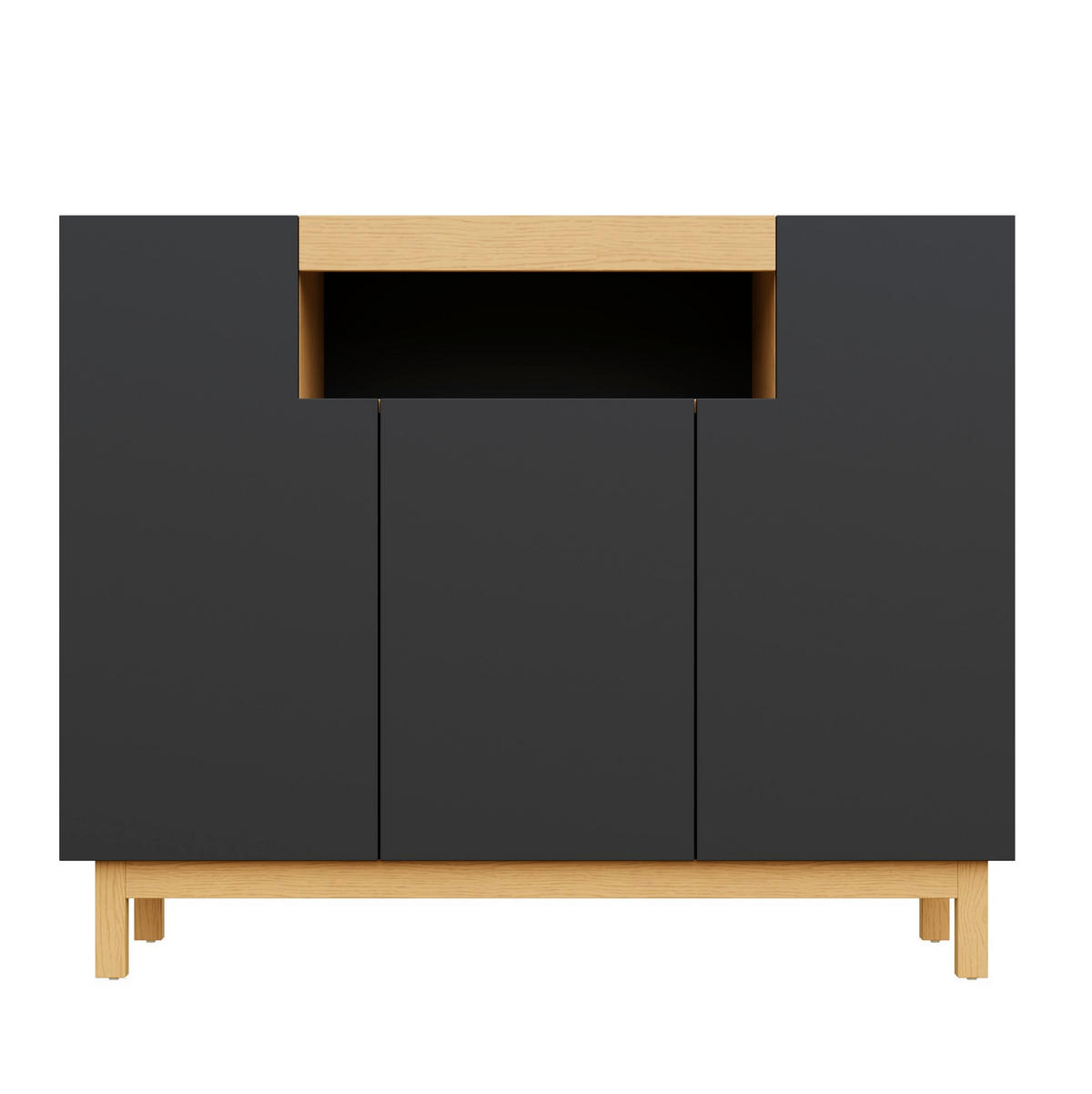 SIDEBOARD 120,5/42/96 cm aus Spanplatte mit 3 Türen und offenem Mittelfach Schwarz - Schwarz, Holzwerkstoff (120.5/96/42cm) - Modenvie