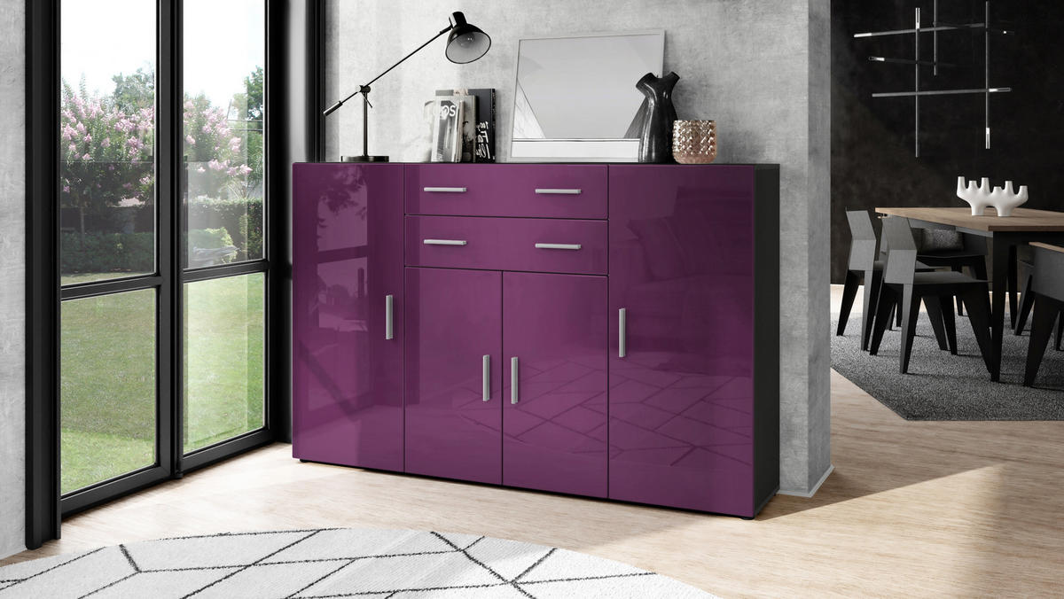 HIGHBOARD Aron Fronten in Brombeer Hochglanz - Brombeere, Holzwerkstoff (166.5/106.5/35cm) - Vladon