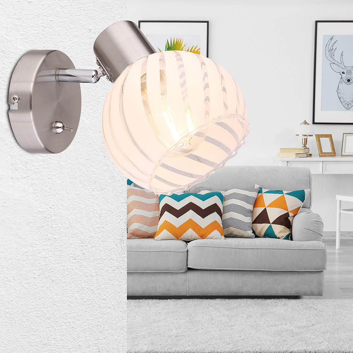 WANDELEUCHTE Chrom Weiß Glas - Weiß, Glas (13/15/15.6cm) - Globo Lighting