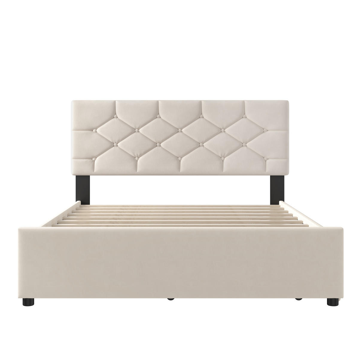 POLSTERBETT 140/200 cm Beige aus Samt mit Rollbett und Lattenrost - Beige, Textil (140/200cm) - Flora Grace