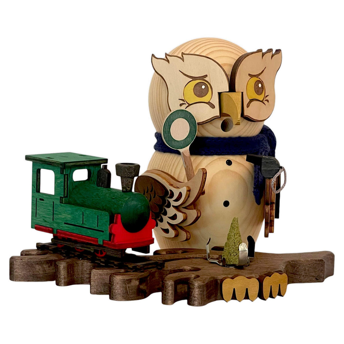 RÄUCHERFIGUR Eule mit Eisenbahn 15 cm - Multicolor, Holz (10/15/10cm)
