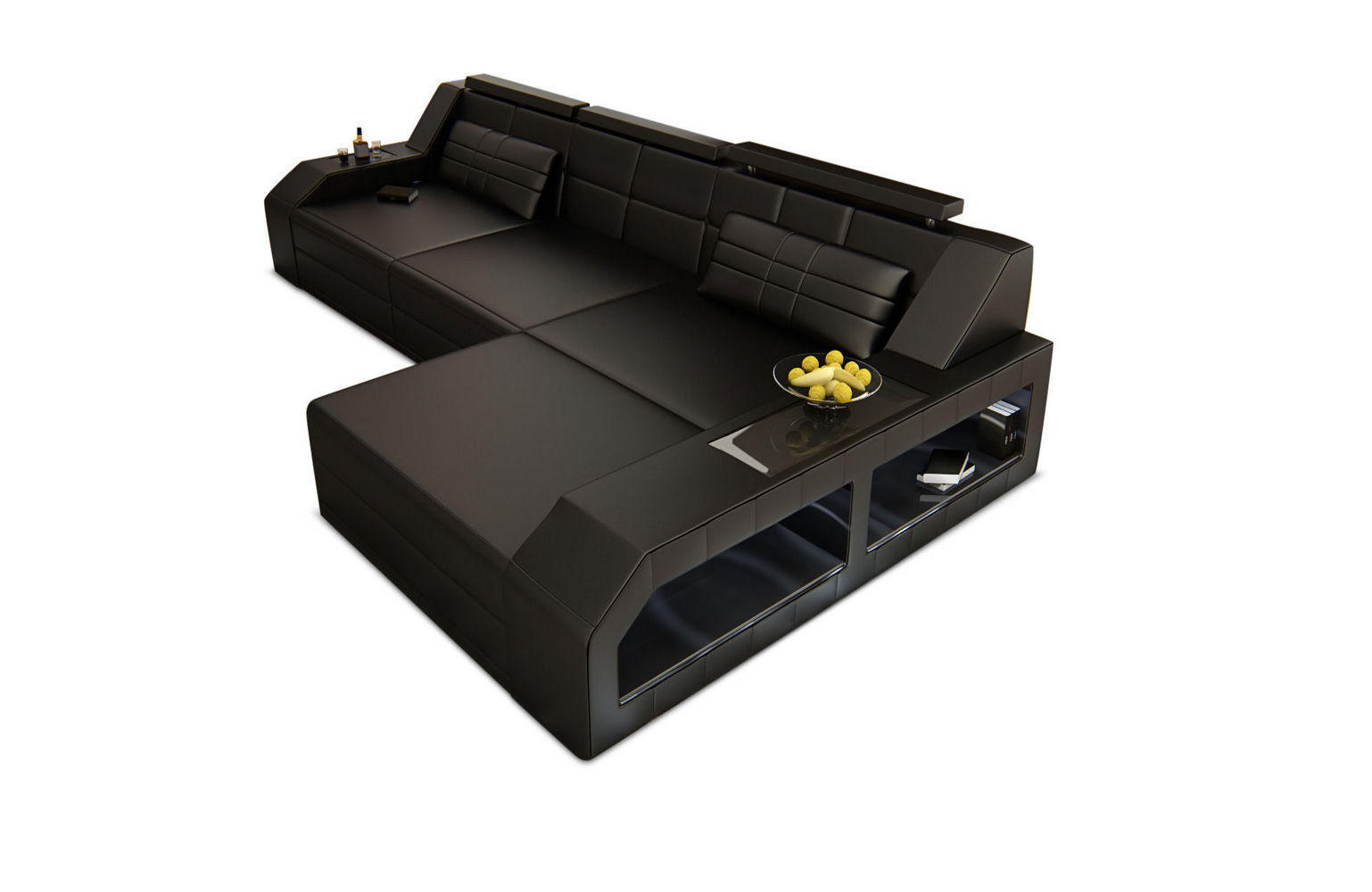 ECKSOFA Arezzo L - Schwarz, Leder (308/194cm) - Sofa Dreams