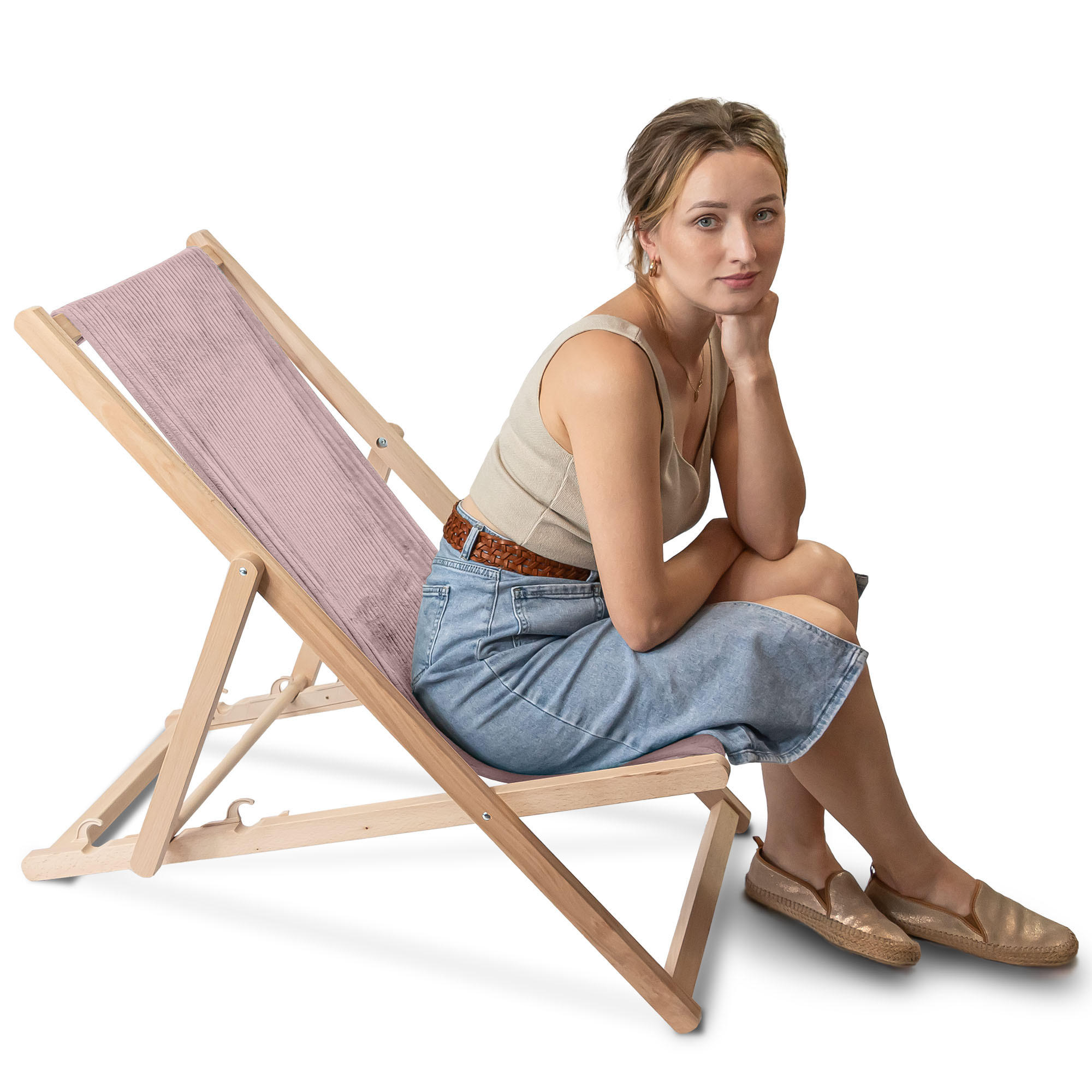 HOLZLIEGESTUHL klappbar Buchenholz Cord-Gewebe Silver Pink M - Pink, Holz/Textil (54/85/92cm) - Dreamroots