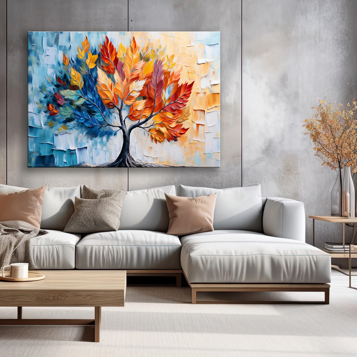 WANDBILD liebesbaum verlässt bunte pflanzen - Multicolor, Textil (60/40cm) - Feeby