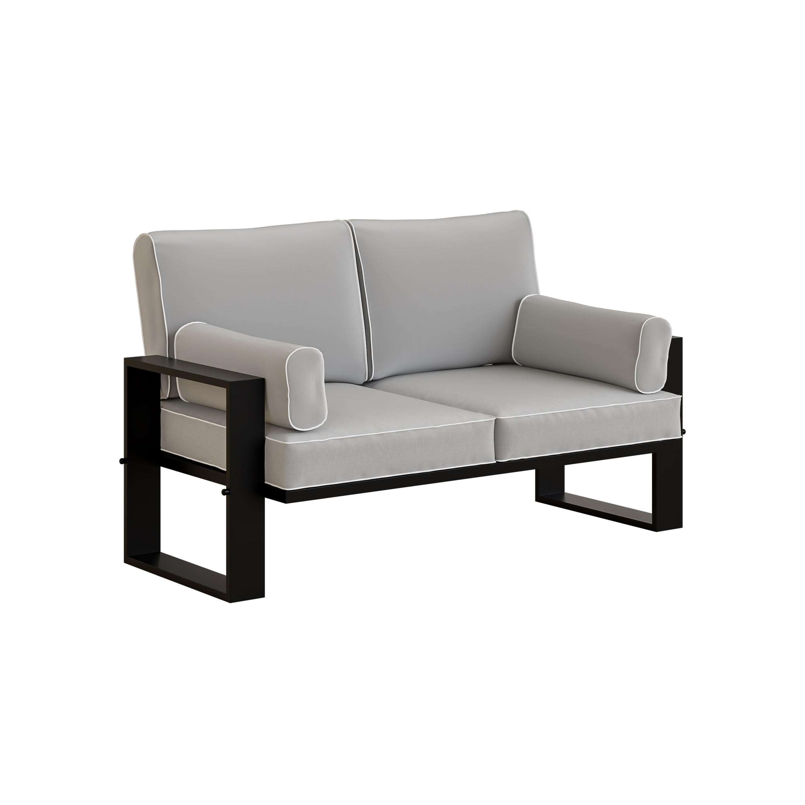 GARTENSOFA Hellgrau, Schwarze Metallbeine, 2-Sitzer - Grau, Holzwerkstoff/Metall (150/90/87cm) - Bettso