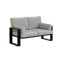 GARTENSOFA Hellgrau, Schwarze Metallbeine, 2-Sitzer - Grau, Holzwerkstoff/Metall (150/90/87cm) - Bettso