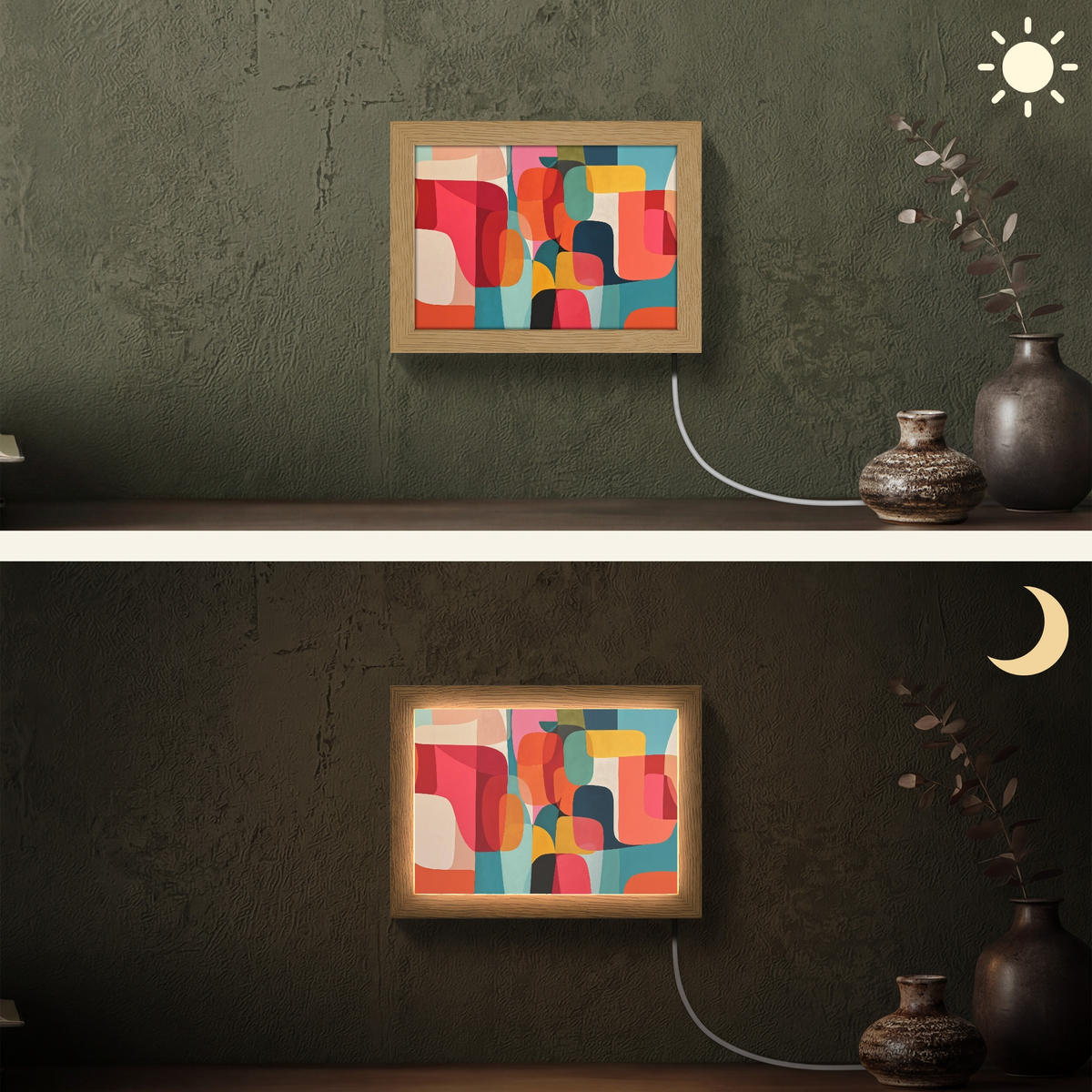 NÁSTĚNNÁ LAMPA Tvary - barevné - abstraktní - letadla 20x15 cm - různobarevná, kompozitní dřevo (20/15/8cm) - OnlyWow