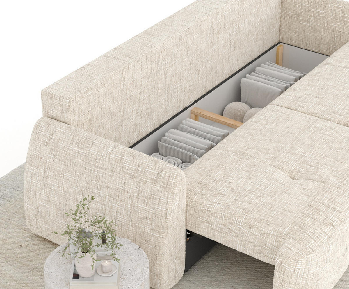 SCHLAFSOFA Loca Creme Webstoff - Creme/Schwarz, Holz/Holzwerkstoff (248/92/103cm) - Maison de Reve