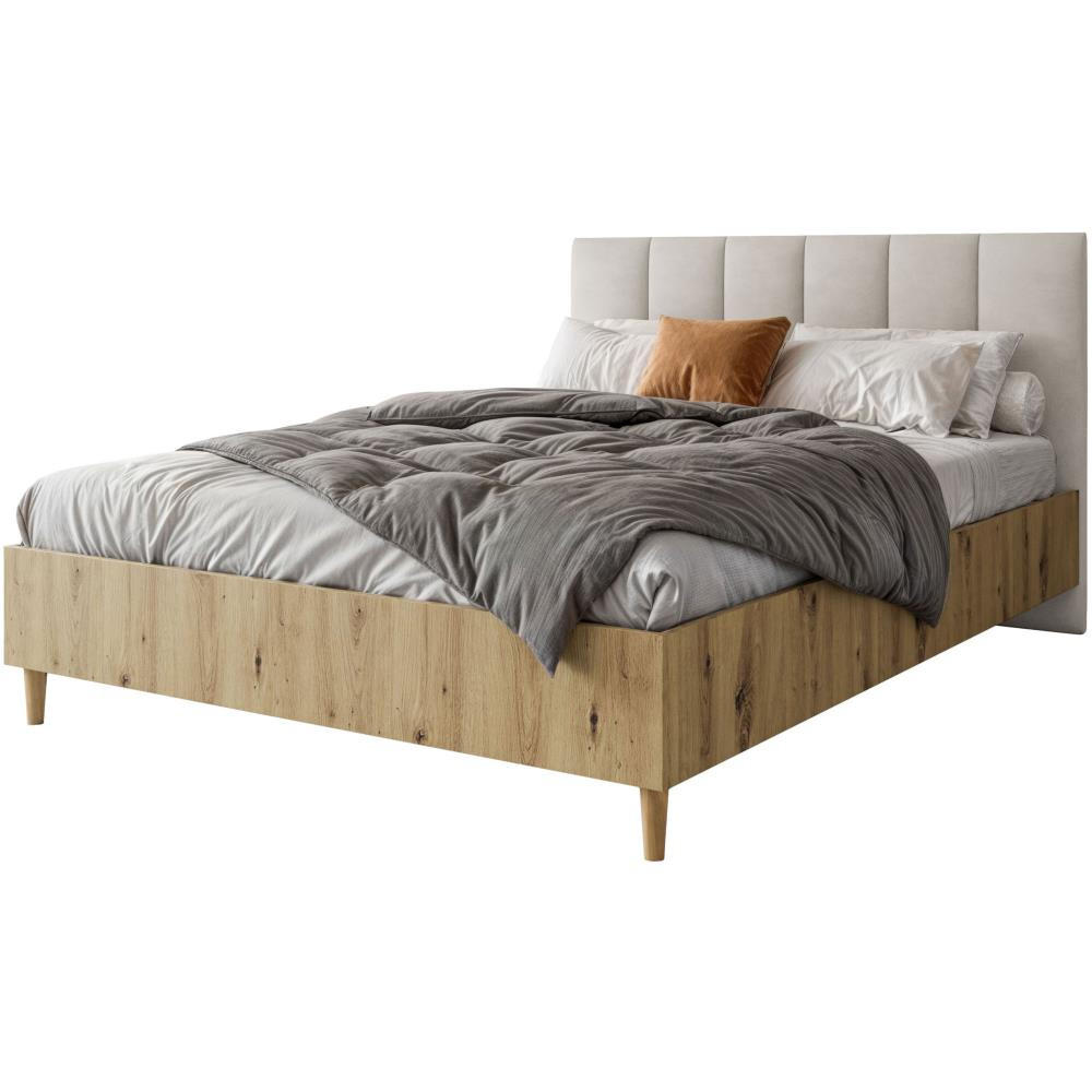 POLSTERBETT Lectus 166/211/108 mit 1 Nachttisch beige - Beige/Eiche Artisan, Holzwerkstoff/Textil (160/200cm) - Beautysofa