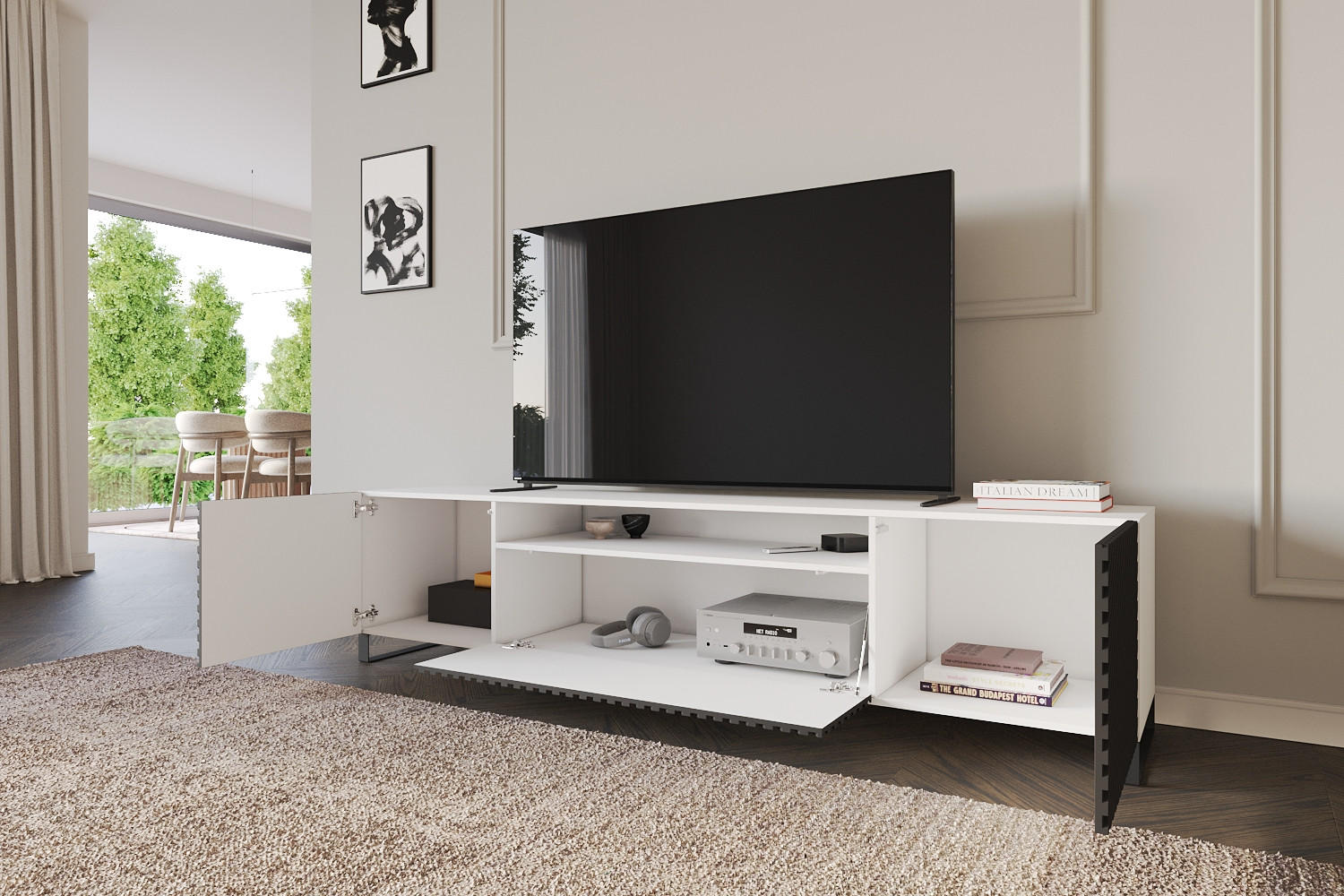 LOWBOARD ZENO-S 200x53x41 cm - Weiß / Schwarz - Schwarz, Holzwerkstoff (200/53/41cm) - ALTDECOR