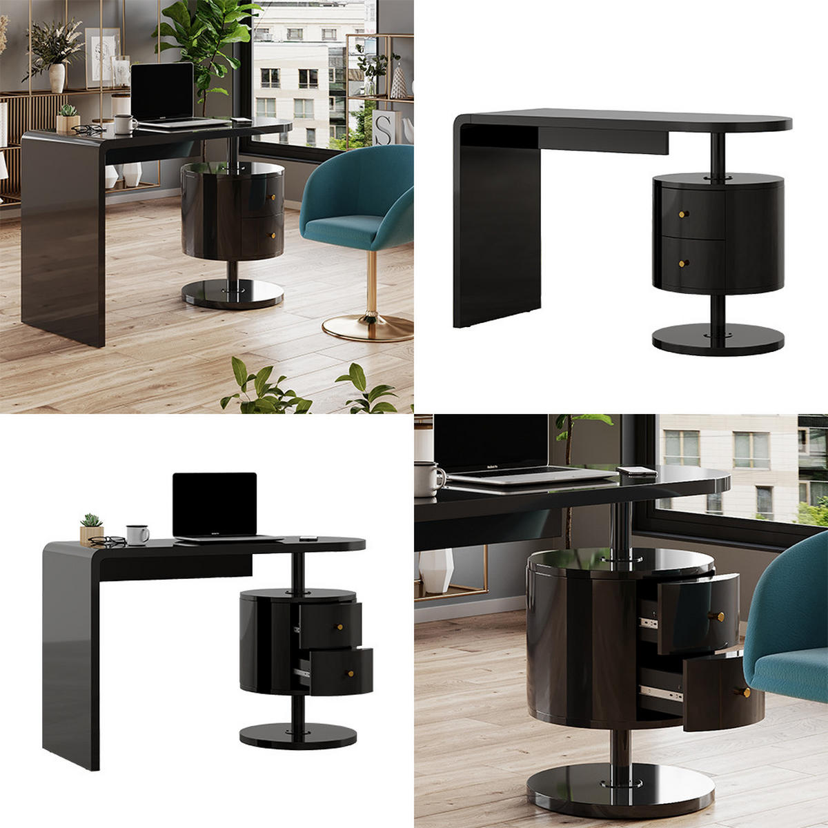 SCHREIBTISCH Lara Schwarz Hochglanz 120 x 50 cm mit 2 Schubladen - Schwarz Hochglanz, Holzwerkstoff (50/120/76cm) - Vicco