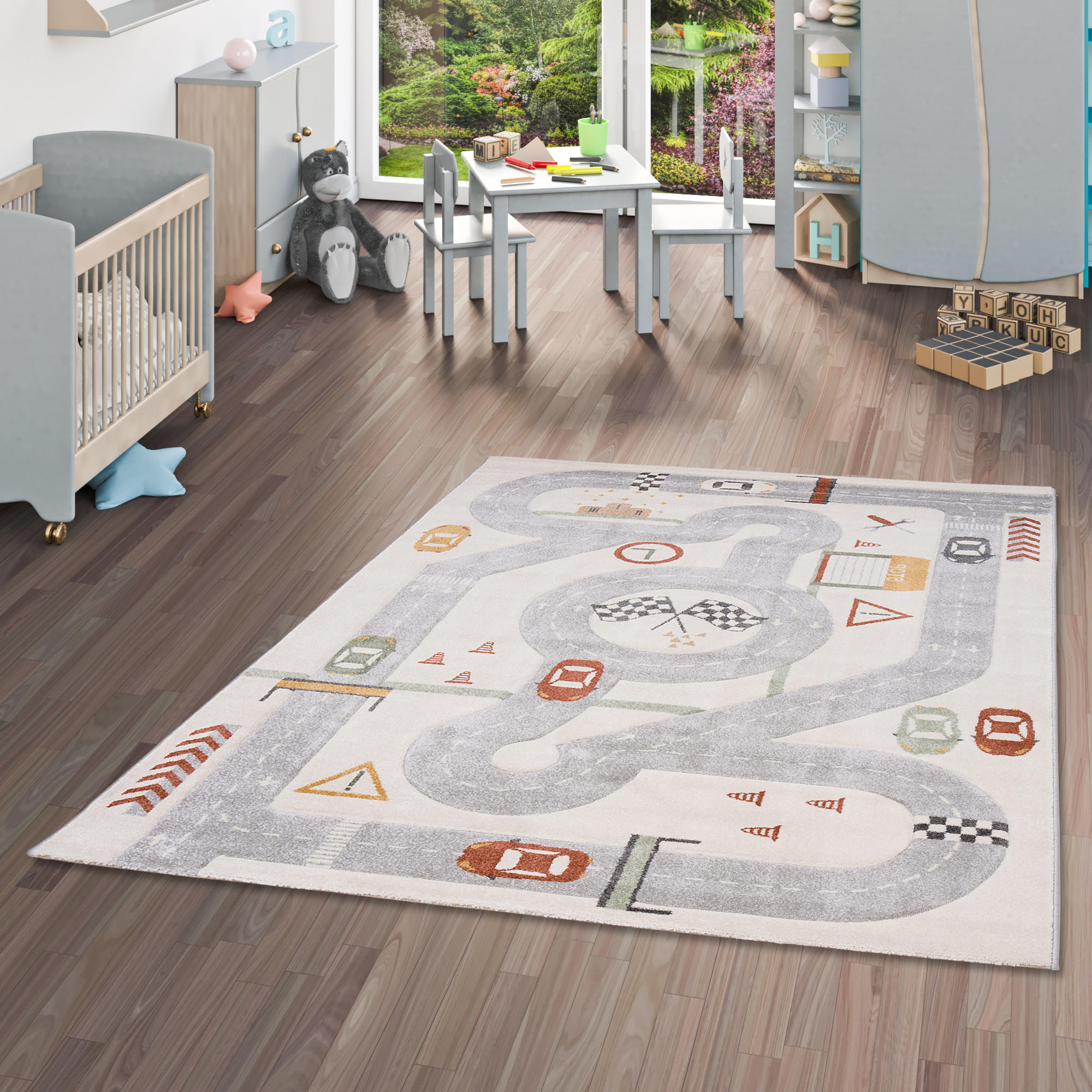 KINDER TEPPICH MAUI KIDS RENNBAHN - Grau, Textil (200/290cm) - Pergamon