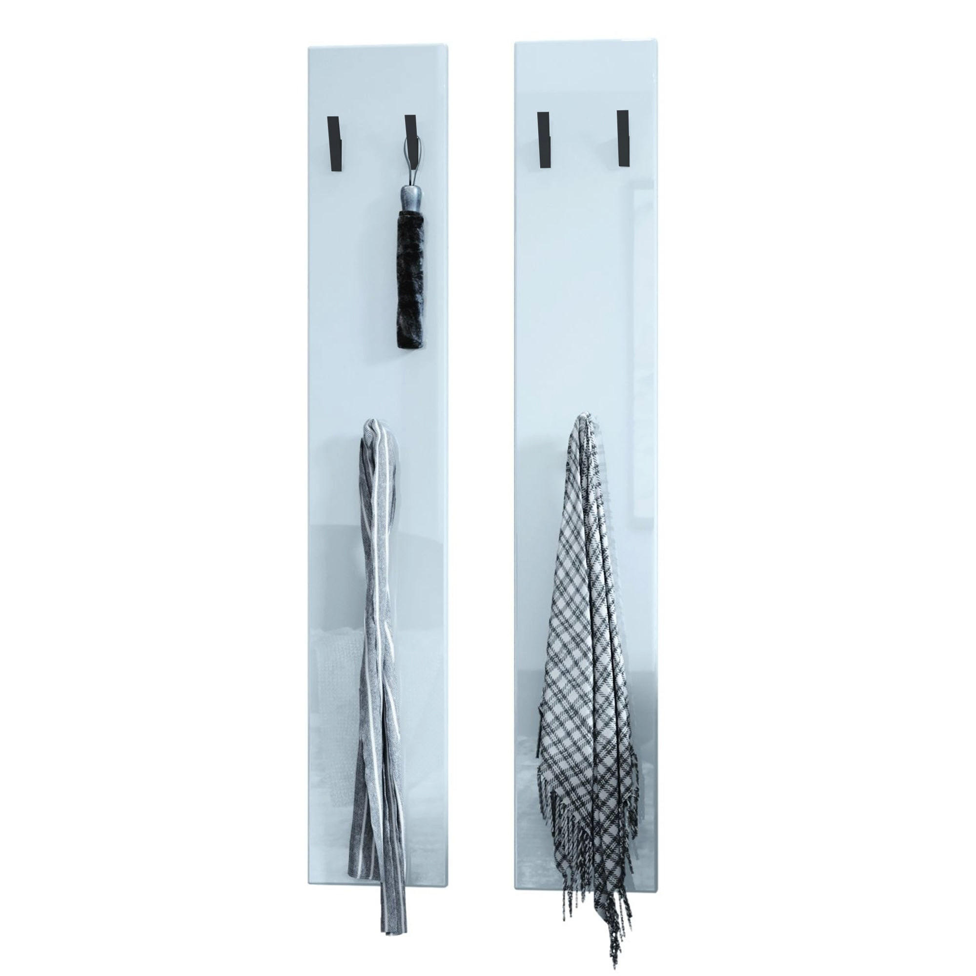 GARDEROBENPANEEL Roma M140, Moderne Wandgarderobe mit 6 Kleiderhaken, Made in Germany, Wandpaneel für Flur, Weiß Hochglanz (24 x 140 x 2 cm) - Weiß Hochglanz, Holzwerkstoff (24/140/2cm) - InnoFurn