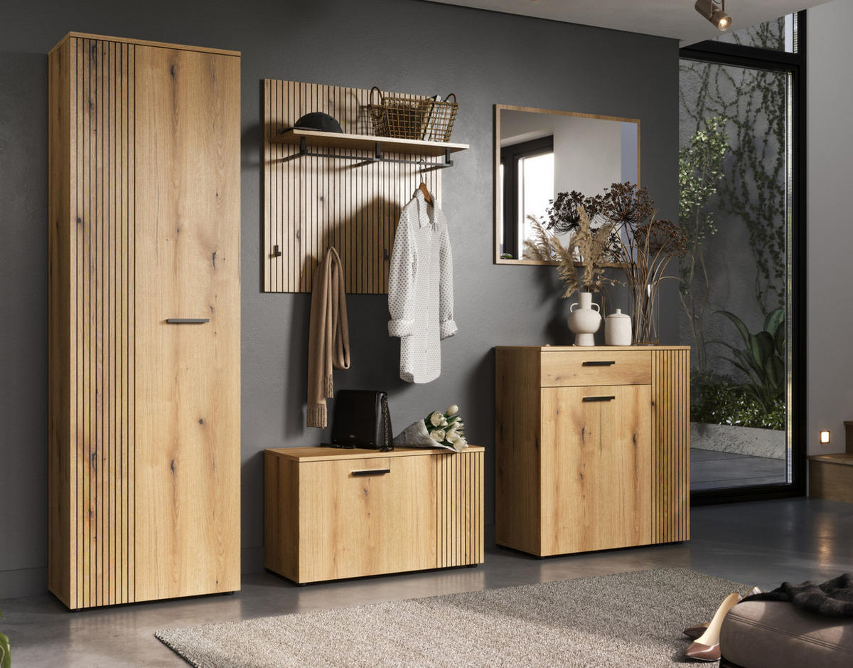 FLURKOMMODE Evoke Eiche 80 x 89 cm, Schuhschrank in modernem Stil - Eichefarben/Schwarz, Holzwerkstoff/Kunststoff (80/89/36cm) - Top.Furn