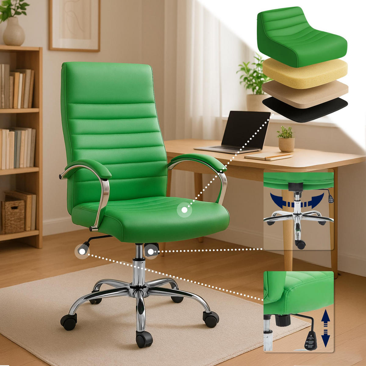 CHEFSESSEL Lederlook Grün - Grün, Textil/Metall (60/110/68cm) - CLP