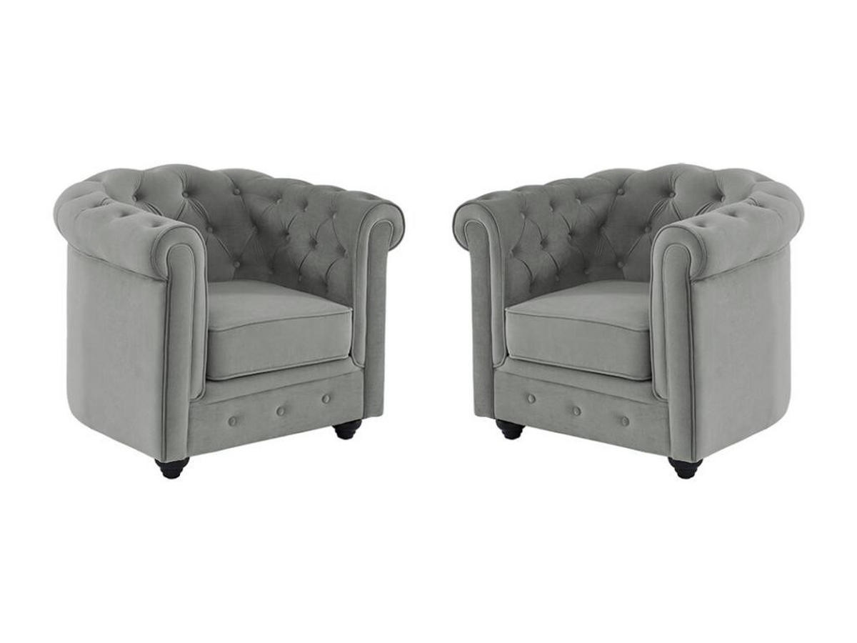 SESSEL 2er-Set - Samt - Hellgrau - CHESTERFIELD - Hellgrau, Textil (78/72/85cm) - Vente-Unique