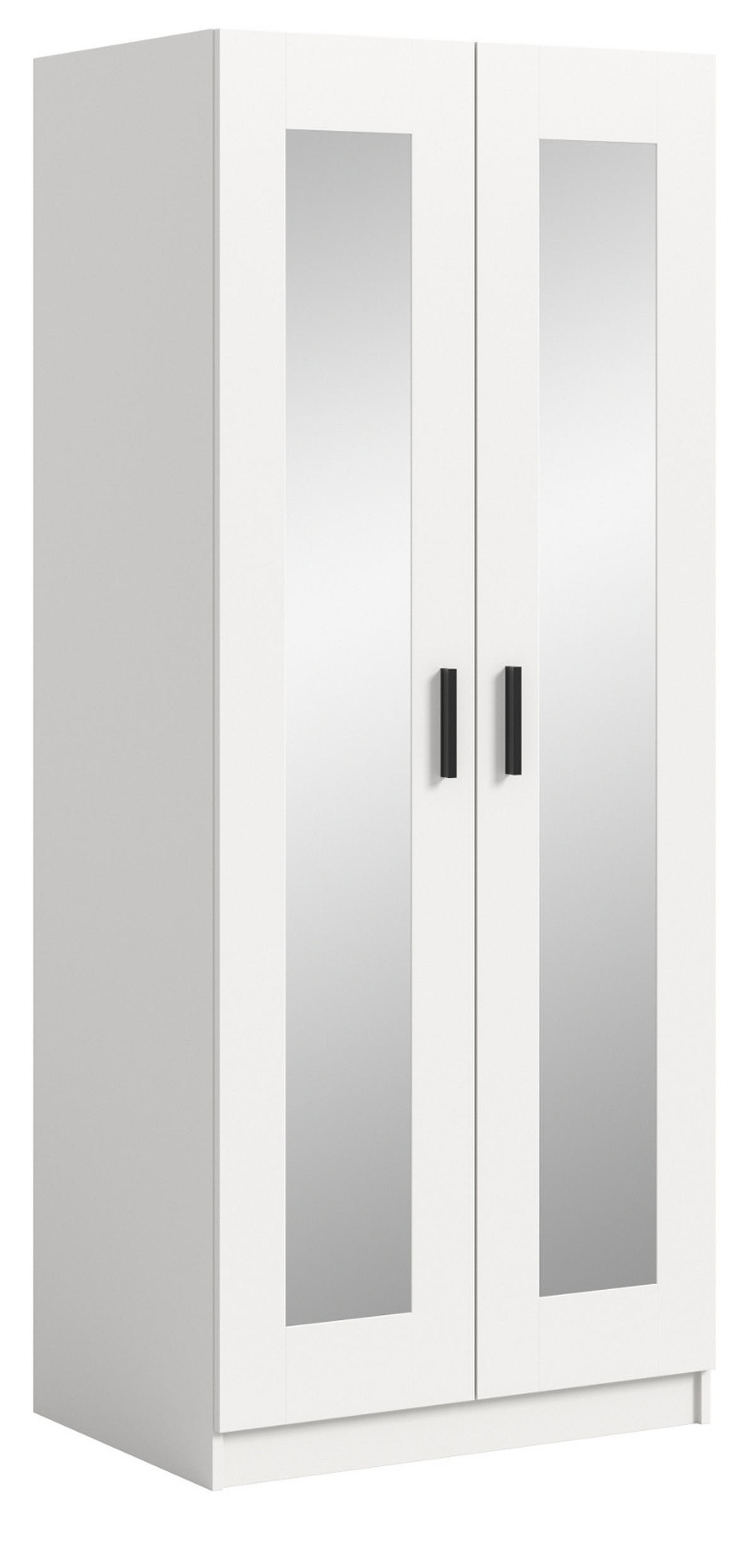 KLEIDERSCHRANK in weiß 80 x 194 cm skandinavisch, Drehtürenschrank 2-türig mit Spiegel - Schwarz/Weiß, Glas/Holzwerkstoff (80/194/56cm) - Inn.Furn