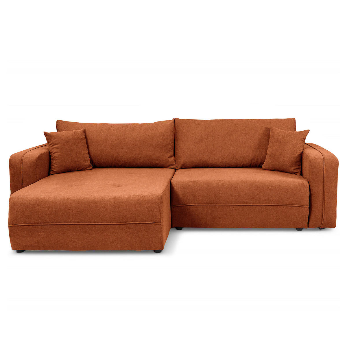 ECKSOFA mit Schlaffunktion - 244 cm - Schwarz/Orange, Kunststoff/Textil (244/145cm) - home24