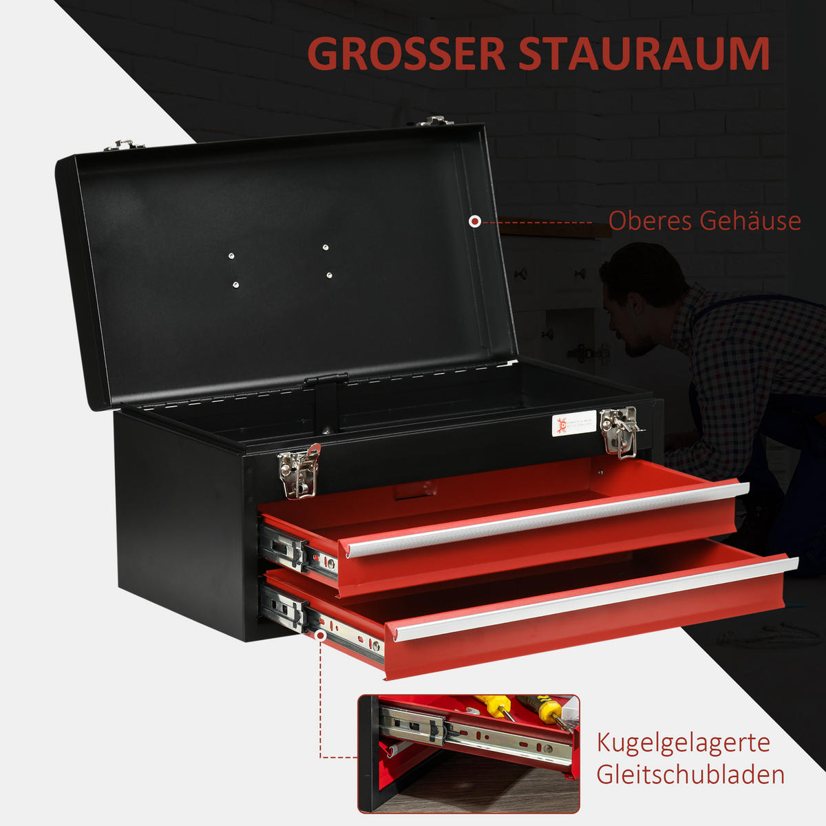 WERKZEUGKOFFER - Rot/Schwarz, Metall (24/22/46cm) - DURHAND