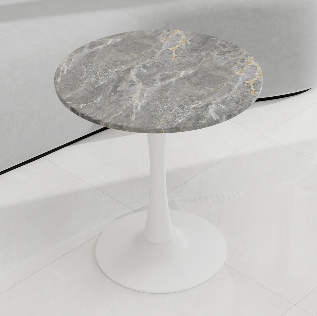BEISTELLTISCH Ø 70,1 cm aus Kunstmarmor im modernen Stil, vielseitig einsetzbar, Antikweiß/Grau - Weiß, Stein (70/70/72cm) - Modfu