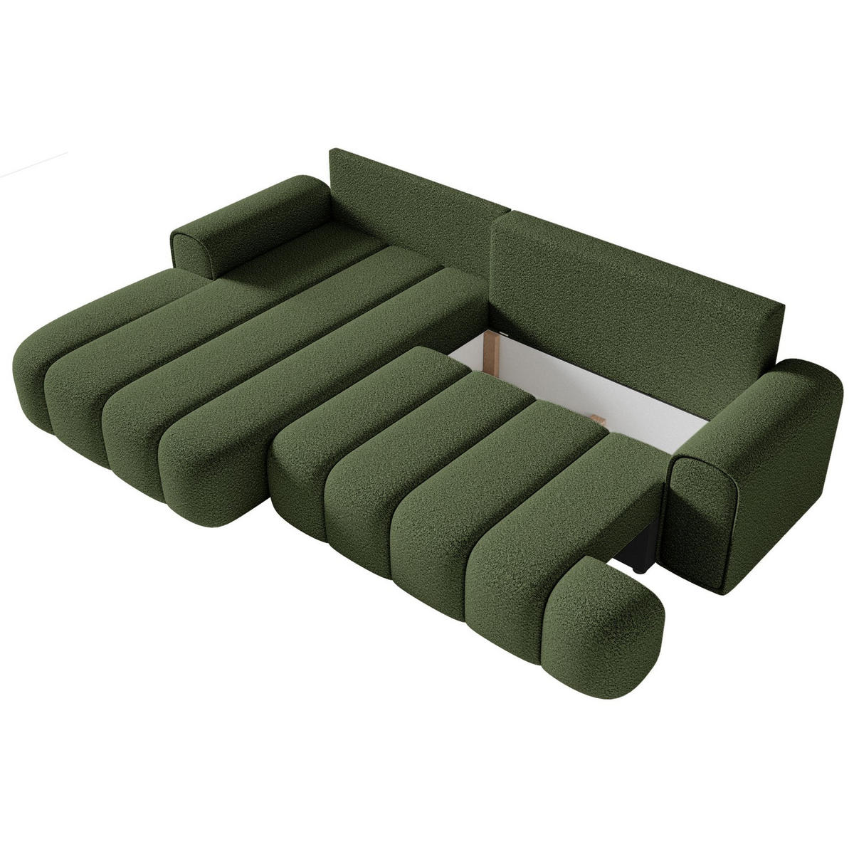 ECKSOFA Dandelino Khaki mit Bouclé-Bezug, links - Schwarz/Grün, Kunststoff/Textil (275/168cm) - Selsey