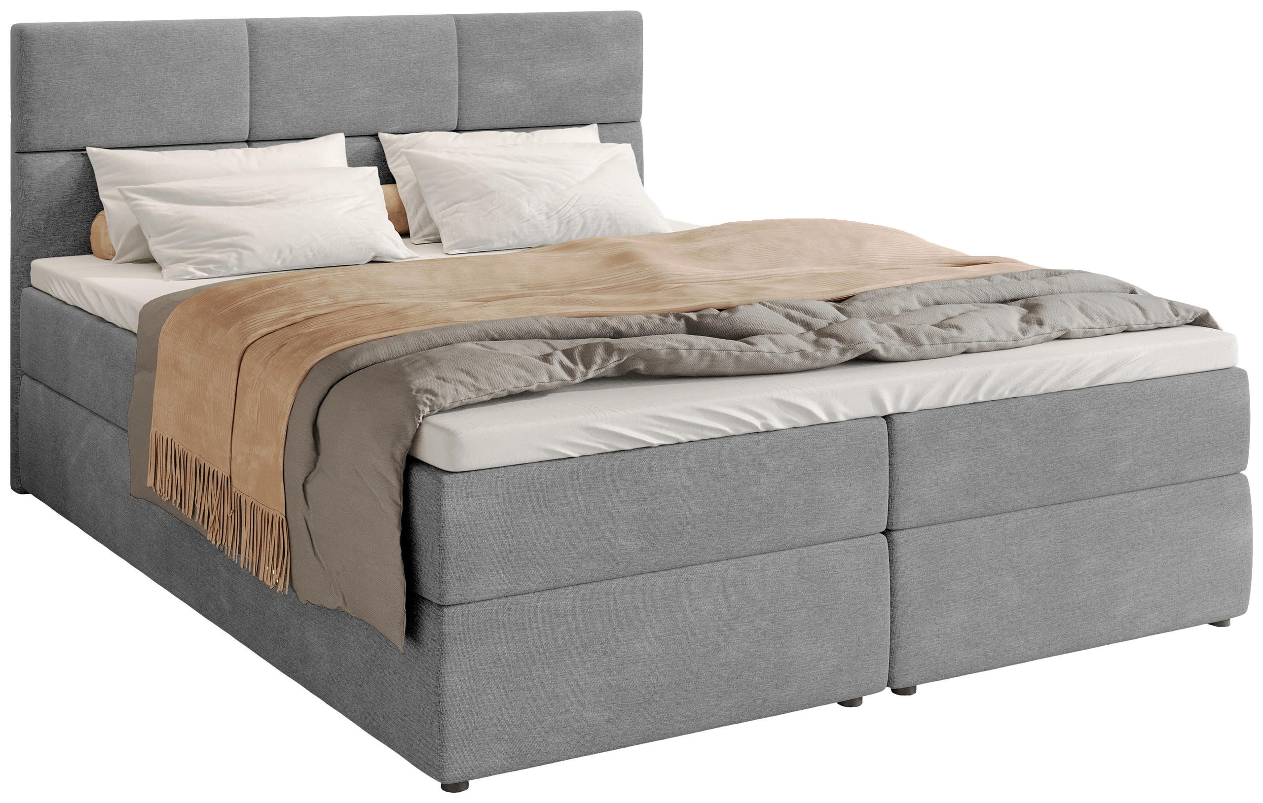 BOXBETT Boston mit Topper 180/200 Hellgrau - Hellgrau, Holzwerkstoff/Textil (180/200cm) - Bromarkt