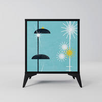 SIDEBOARD PATHS TO HAPPINESS, Schwarz, 57,5x42x70,5 cm, Schwarze Metall-Sternfüße - Multicolor/Schwarz, Holzwerkstoff/Metall (57.5/70.5/42cm) - SpaceRebels