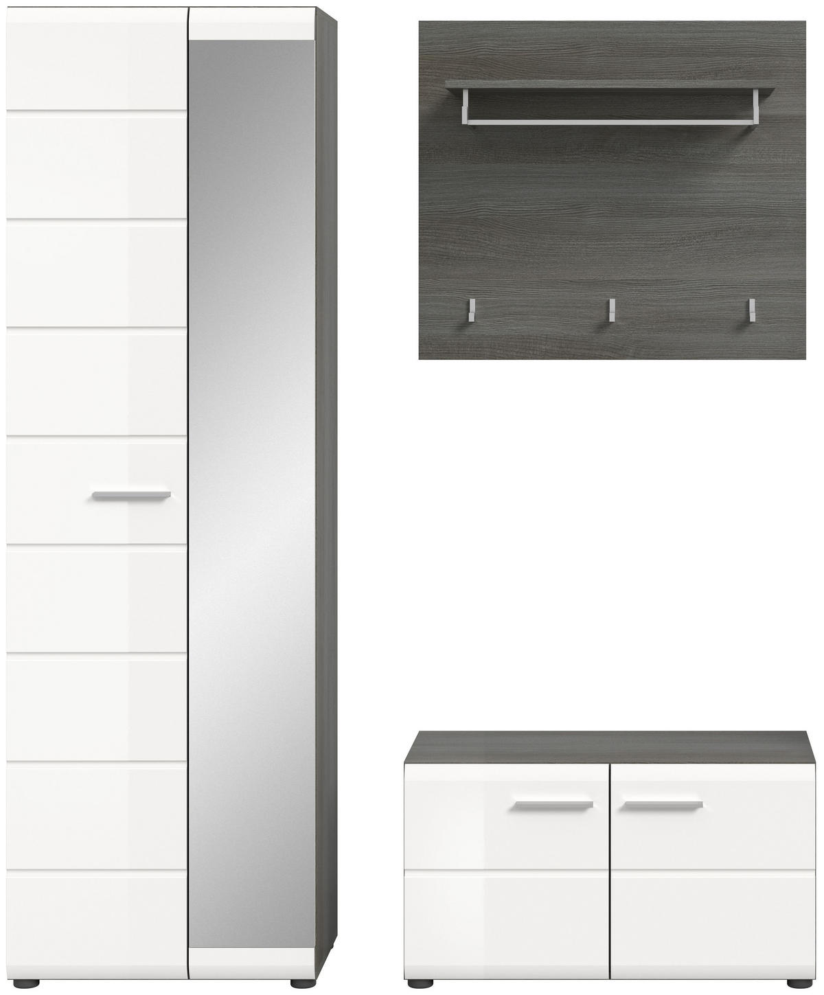 GARDEROBENKOMBINATION Salsa 155x192x37 cm Rauchsilber Weiß 3tlg. - Silberfarben, Holz (155/192/37cm)