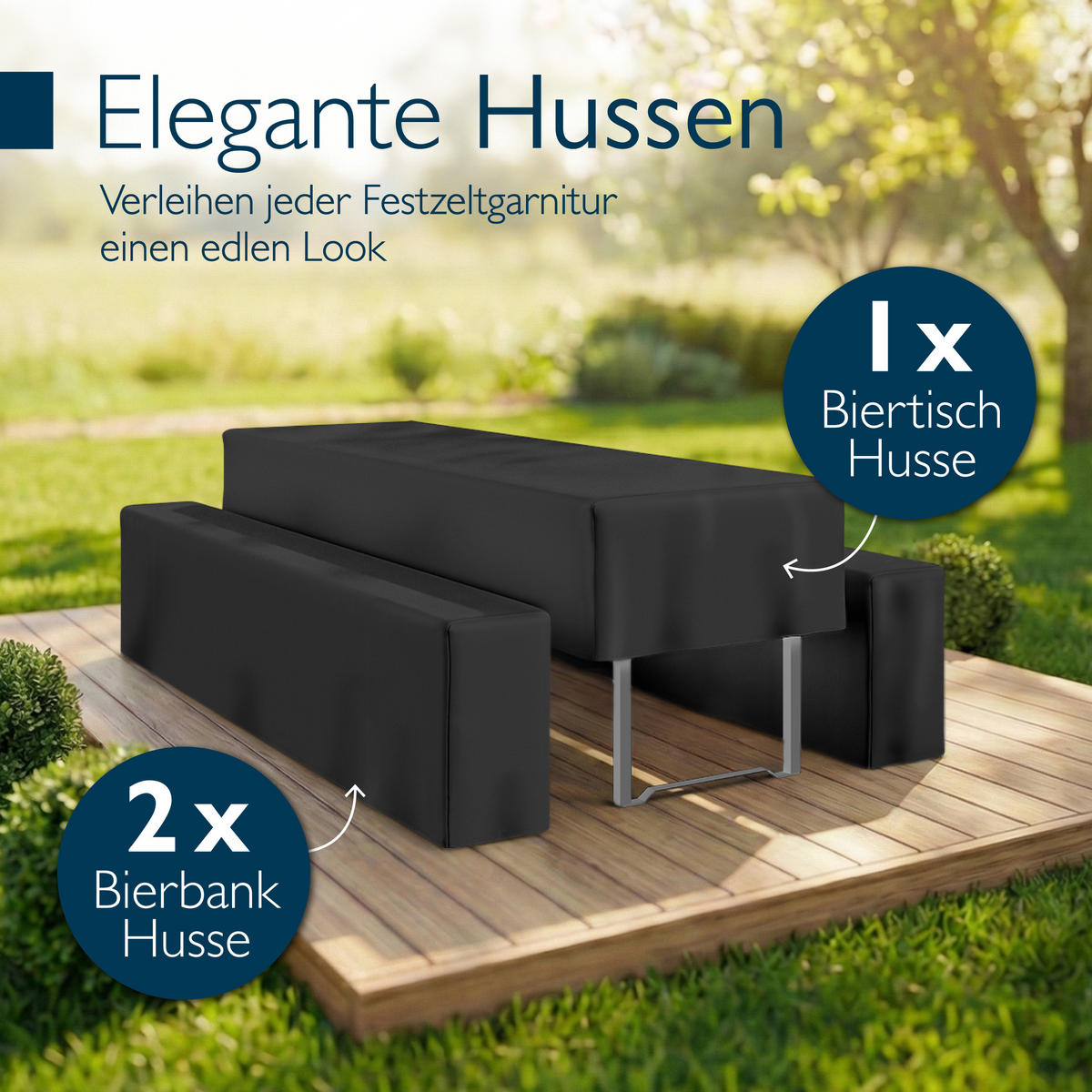 BIERTISCHHUSSE Premium M 70cm Schwarz (3tlg) - Schwarz, Textil (70/220cm) - Beautissu 