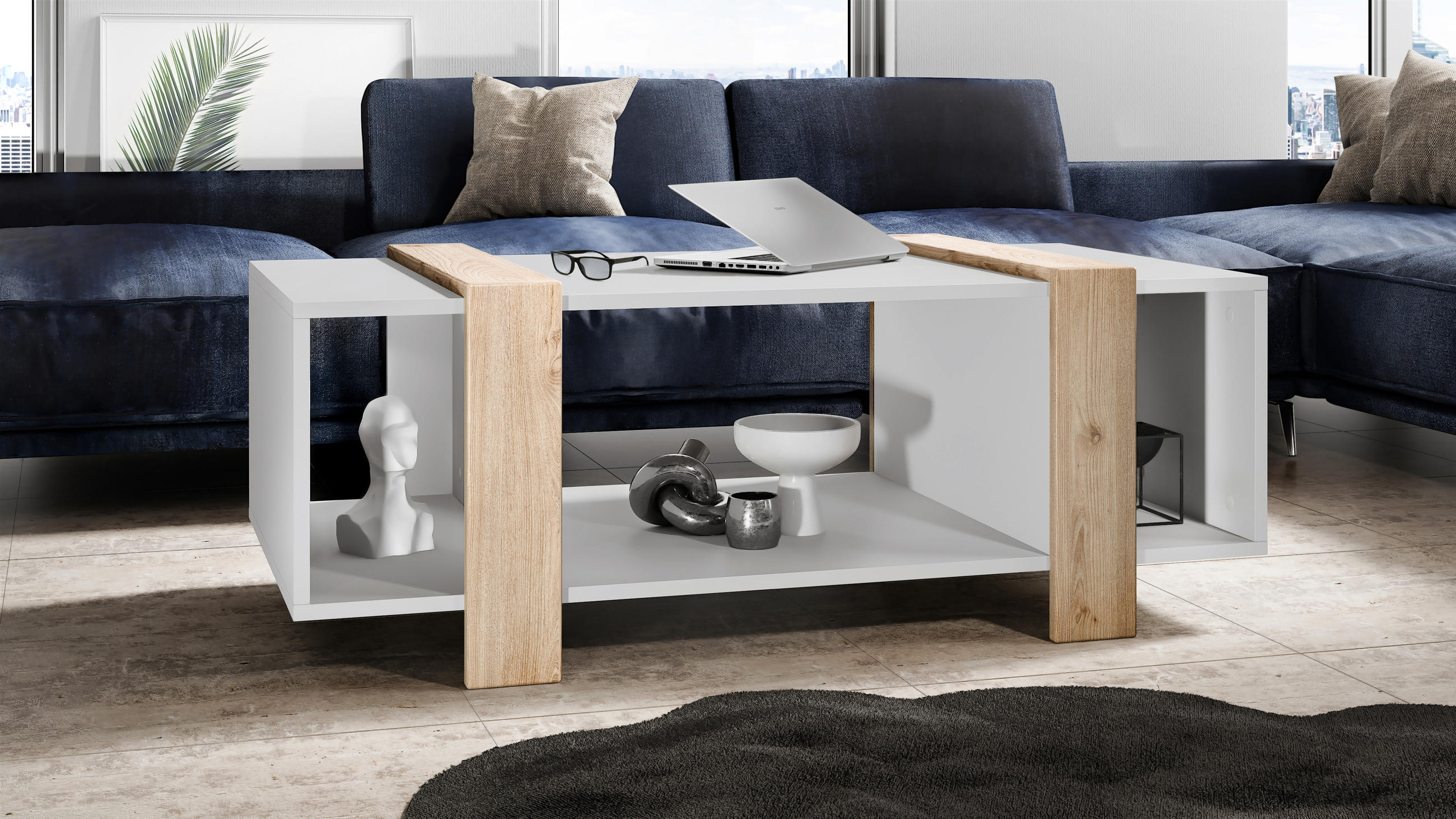 COUCHTISCH Ida Blenden in Eiche Nordic - Silbereichenfarben, Holzwerkstoff (56.5/110.5/42cm) - Vladon