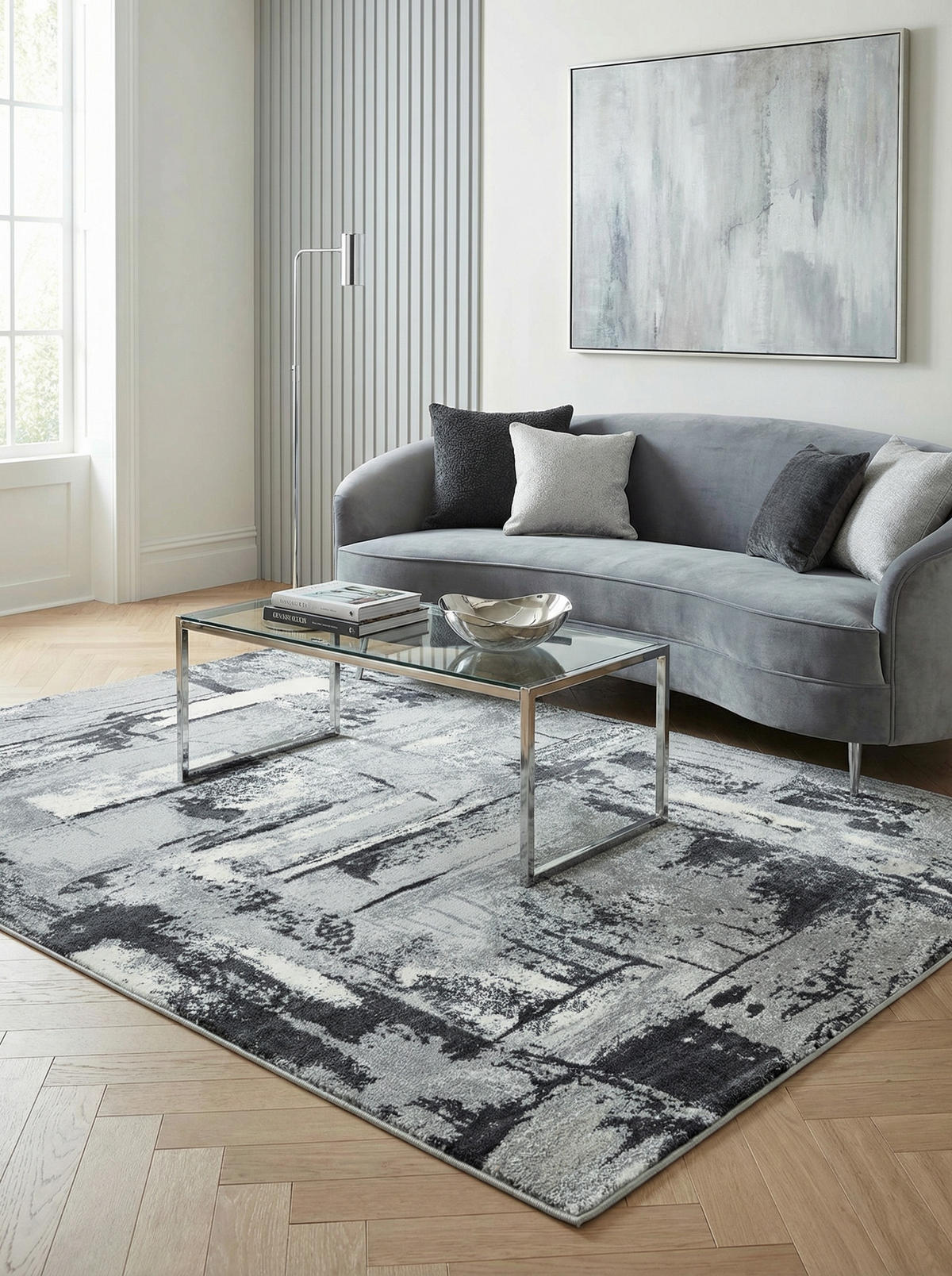 TEPPICH Velours abstrakt mit Metallic-Akzenten Stadtmuster pflegeleicht PARMA-Felino, Silbergrau 120x170 cm - Grau, Textil (120/170cm) - KADIMA DESIGN