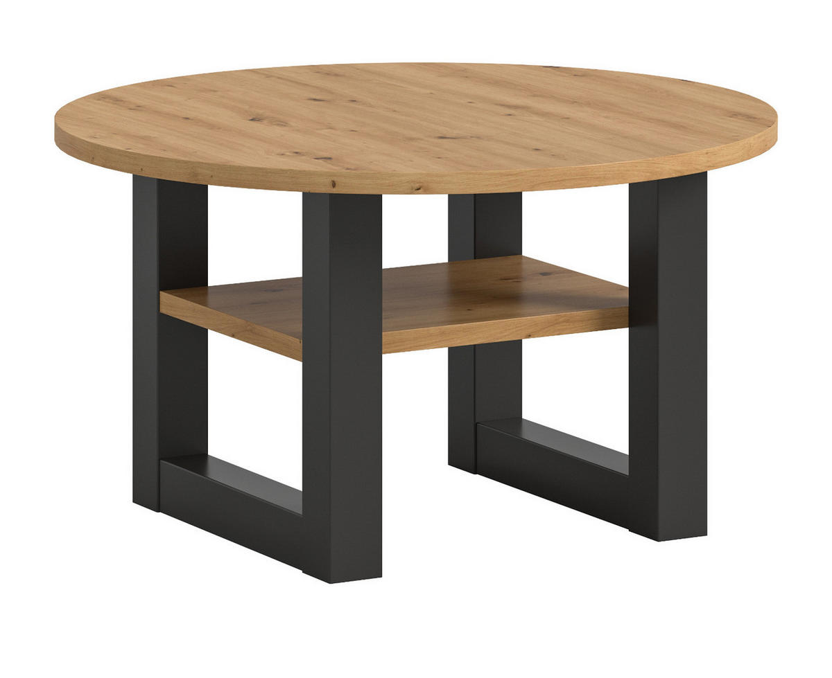 COUCHTISCH Eiche, grau rund 75 cm, Wohnzimmertisch mit Ablage - Eiche Artisan/Grau, Holzwerkstoff/Metall (75/75/42cm) - Inn.Furn