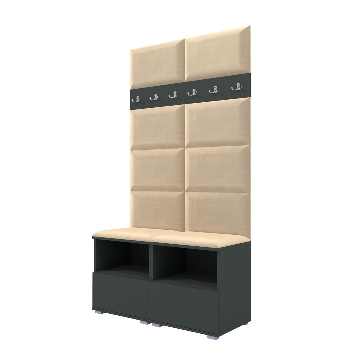 GARDEROBEN-SET Nela III mit gepolsterten Paneelen 100/187/40 - Beige/Silberfarben, Holzwerkstoff/Kunststoff (100/187/40cm)