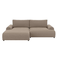 ECKSOFA mit Schlaffunktion, Bettkasten, extrabreite Ottomane links, abgerundete Armlehnen, B240/T145/H81 cm, Chenille Hellbraun / 21022 - Hellbraun/Schwarz, Kunststoff/Textil (240/145cm) - luma-home