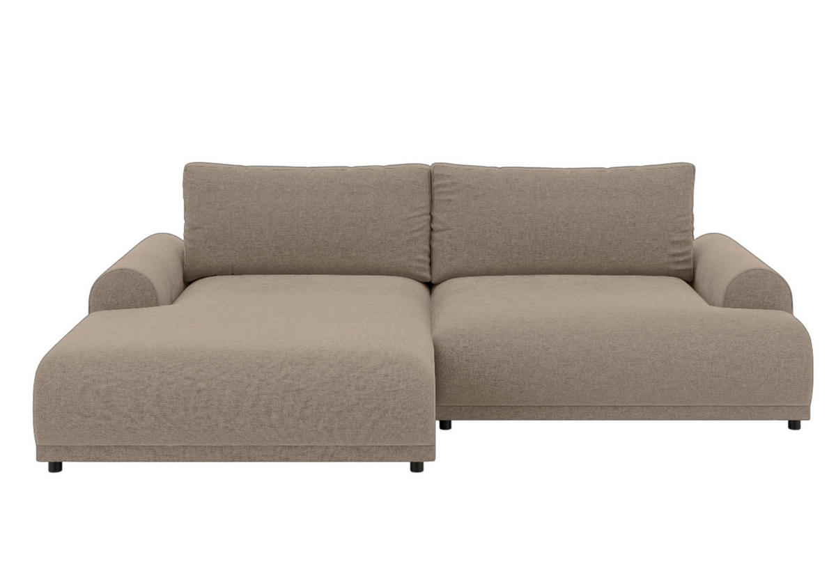 ECKSOFA mit Schlaffunktion, Bettkasten, extrabreite Ottomane links, abgerundete Armlehnen, B240/T145/H81 cm, Chenille Hellbraun / 21022 - Hellbraun/Schwarz, Kunststoff/Textil (240/145cm) - luma-home