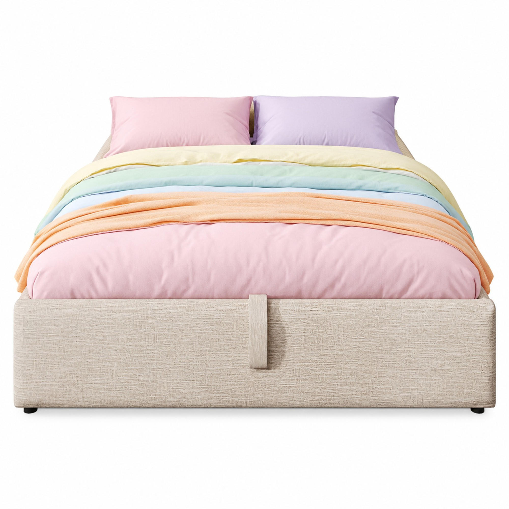 POLSTERBETT 140/200 mit Bettkasten, USB/Type-C und Vollholz-Lattenrost ohne Kopfteil in Natur - Naturfarben, Holzwerkstoff/Textil (140/200cm) - EVRYAE