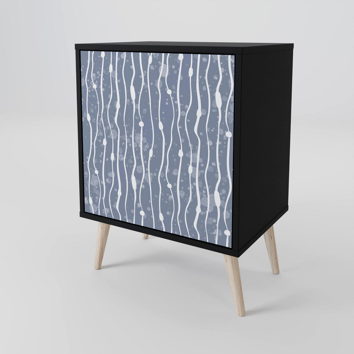 SIDEBOARD GRAPHITE RAIN, Schwarz, 57,5x42x72,5 cm, Schwarze Metallfüße - Multicolor/Schwarz, Holzwerkstoff/Metall (57.5/72.5/42cm) - SpaceRebels