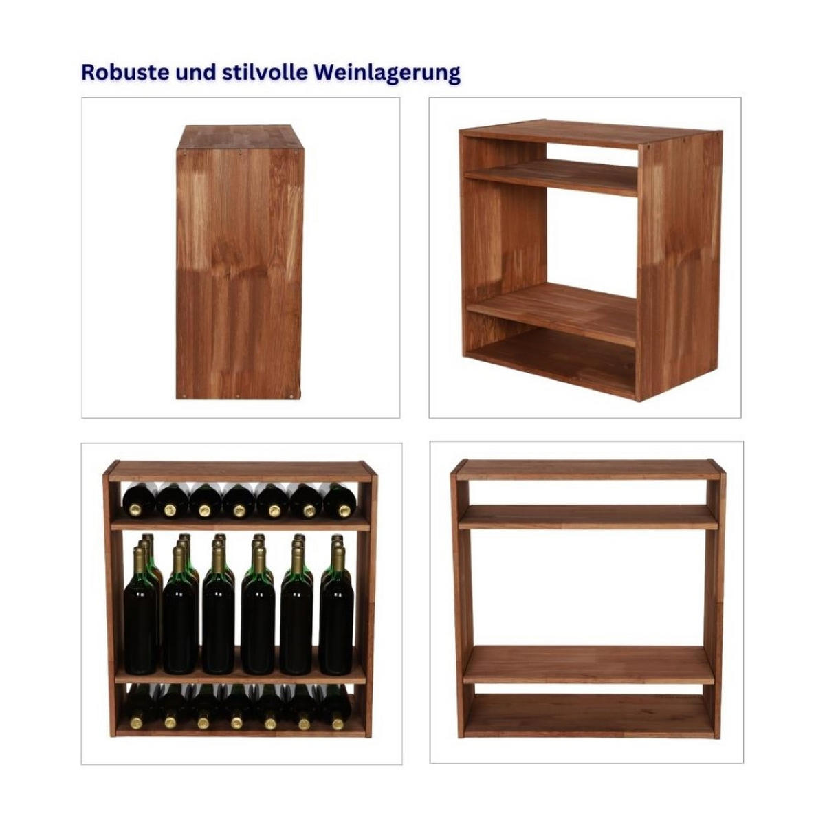 WEINREGAL Vincellar Mod 60x60x30 cm Standflaschen Modul Für 32 Flaschen Massives Kiefernholz Braun Geölt - Braun, Holz (60/60/30cm) - PROREGAL