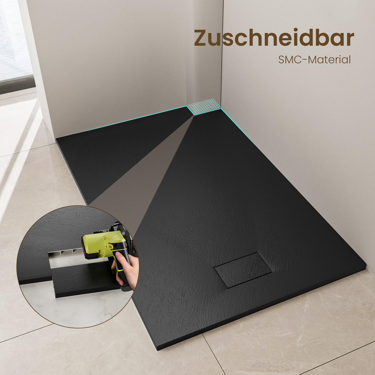 DUSCHWANNE mit rutschhemmender Oberfläche Schwarz 140/90 cm - Schwarz, Naturmaterialen (90/2.6/140cm) - EMKE