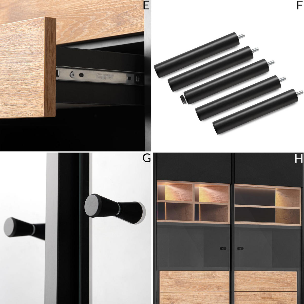 VITRINENSCHRÄNK LOFTY TV/Kreuzeinlage, schwarz / Eiche natur - Eichefarben/Multicolor, Holzwerkstoff (102/174/41cm) - KONSIMO®