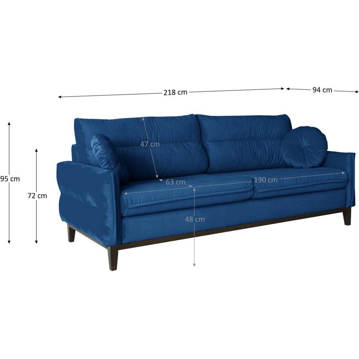 SOFA 2-SITZER Belweder Velours dunkelblau - Wengefarben/Dunkelblau, Holz/Textil (218/95/94cm) - Beautysofa