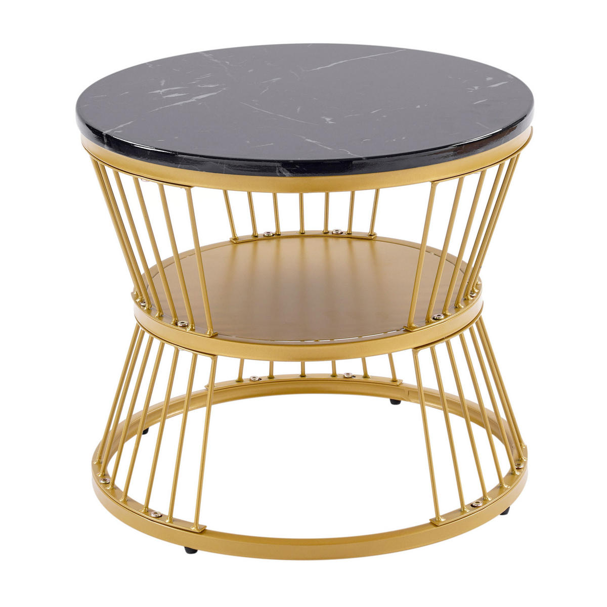 COUCHTISCH-SET 70/70/47 cm & 45/45/40 cm in Marmoroptik mit Goldgestell - Schwarz, Holzwerkstoff (70/70/45cm) - Flora Grace