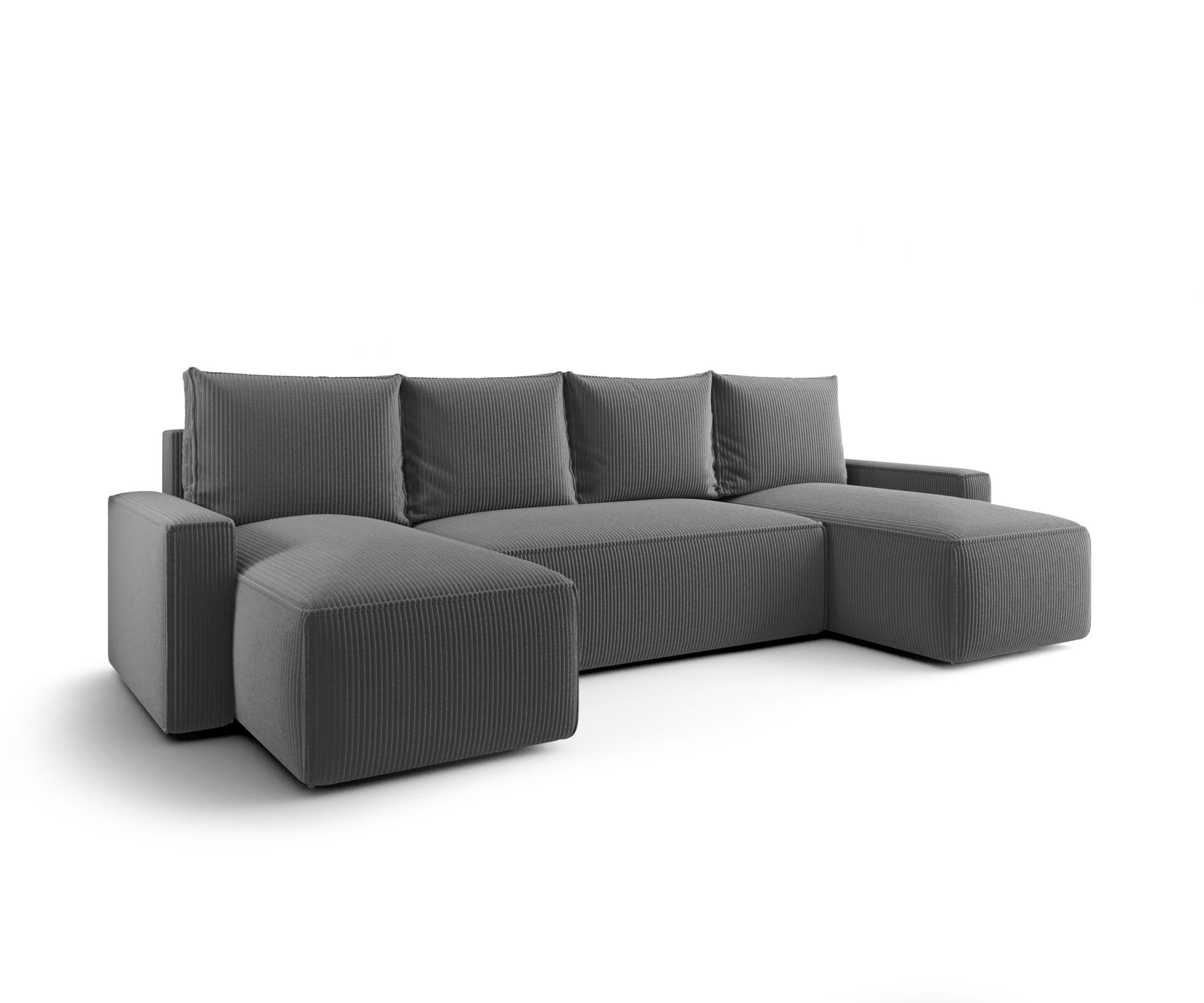 WOHNLANDSCHAFT mit Schlaffunktion SAVIO U Poso 60 - Grau, Textil (300/75/140cm) - Bedante