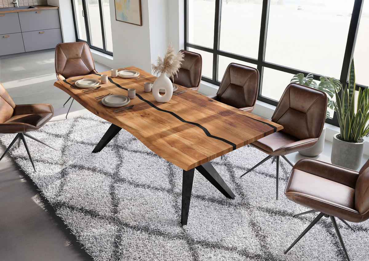 BAUMTISCH Mango 200x100x76 natur lackiert / Epoxid schwarz, Sterngestell anthrazit matt EPOXY - Naturfarben, Holz (200/100/76cm) - Massivmoebel24