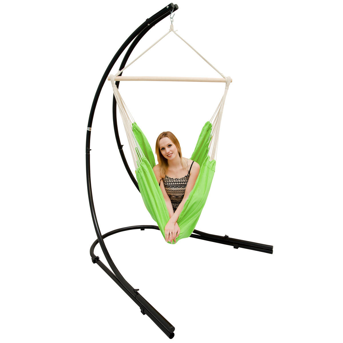 XL HÄNGESTUHL mit Gestell 210/140 cm , Grün/Schwarz - Grün, Textil (140/210/160cm) - Amanka