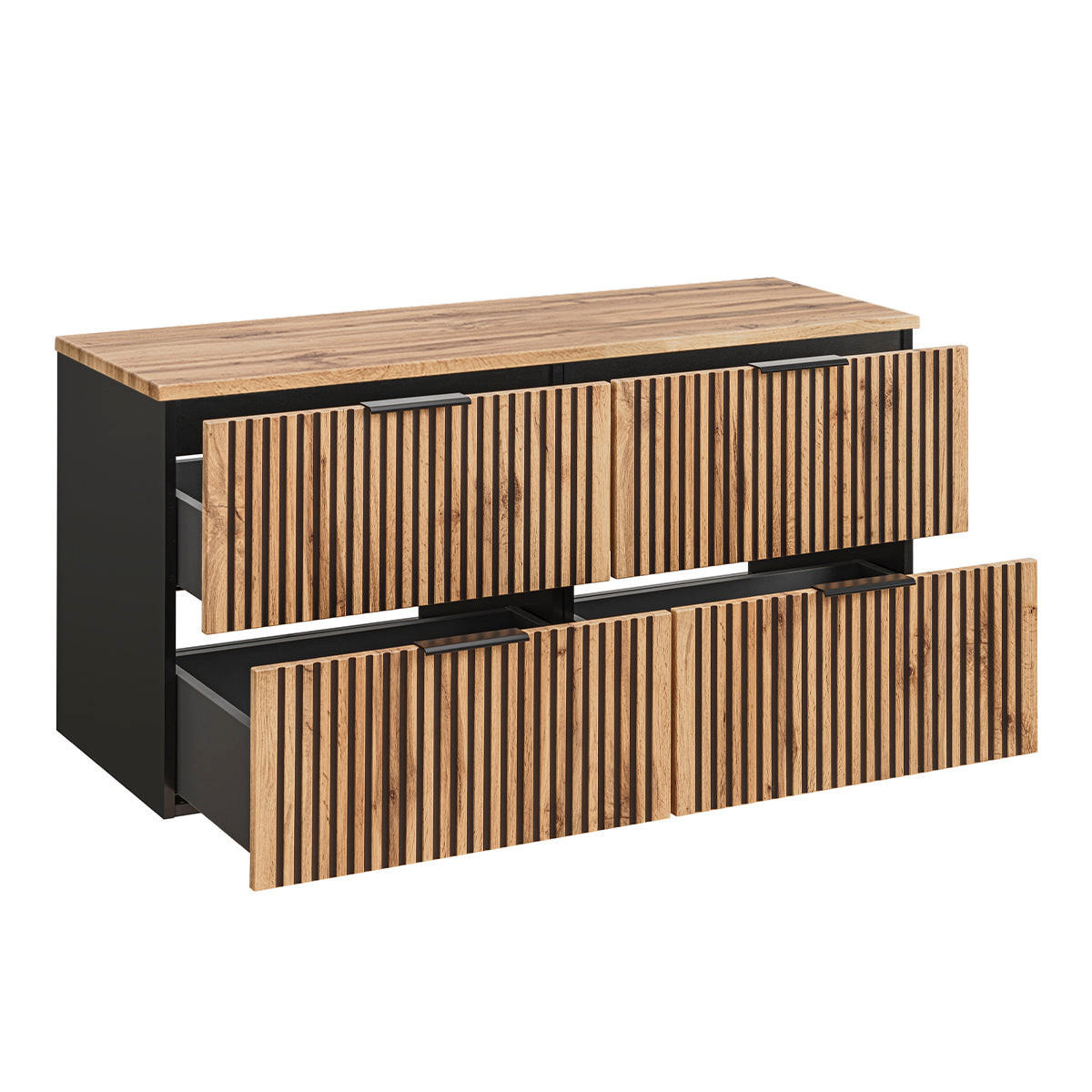 BADMÖBEL 120.6cm Gaia 2er-Set Holz in Eichenoptik und Schwarz - Schwarz, Holzwerkstoff (120.6/59/46cm) - Petits-meubles