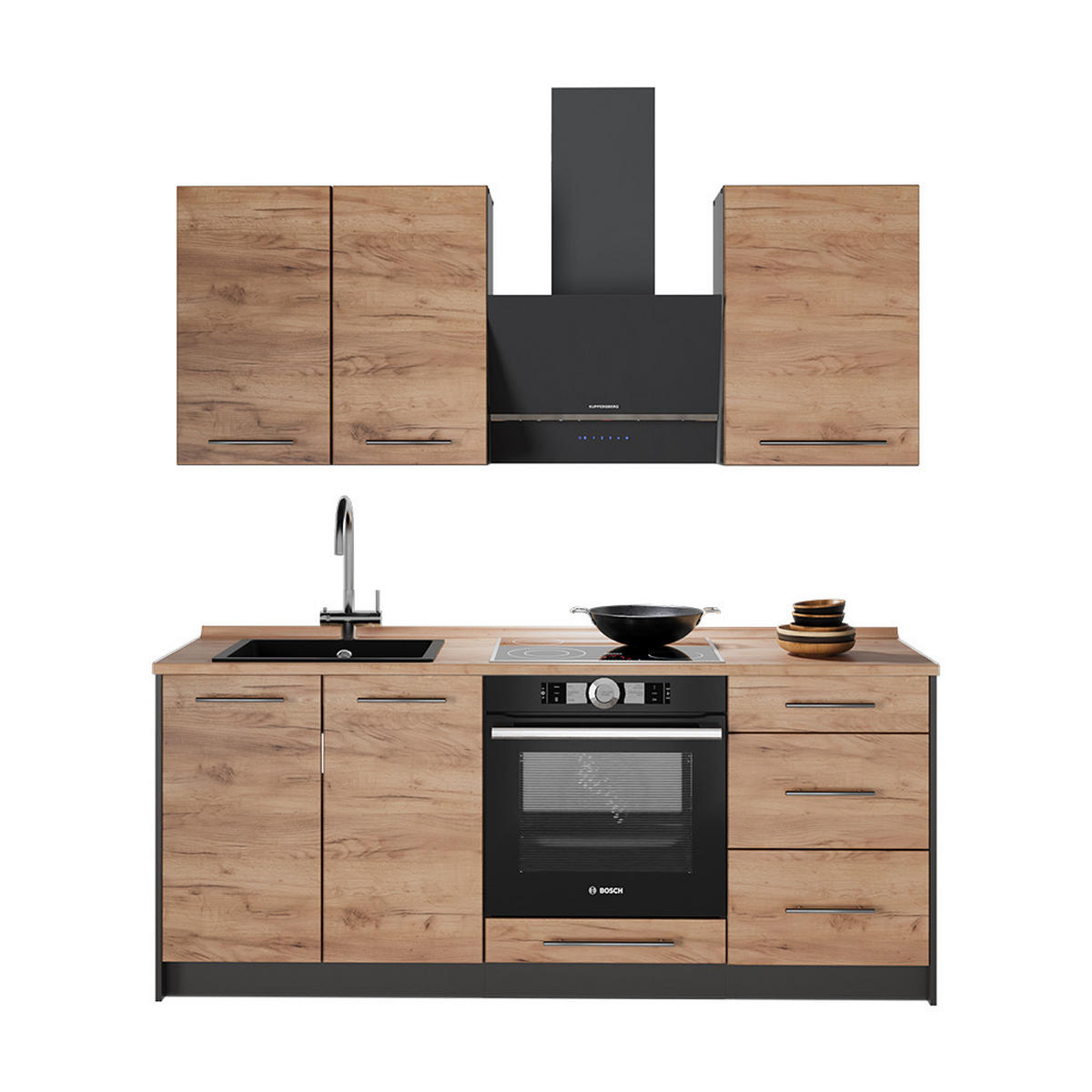 SINGLEKÜCHE Fame-Line, Goldkraft Eiche/Weiß, 190 cm ohne Arbeitsplatte - Honigeiche/Weiß, Holzwerkstoff (190/82/51.6cm) - Vicco