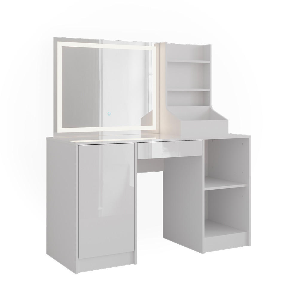 SCHMINKTISCH Sherry Weiß/Weiß Hochglanz 128.2 cm mit LED-Spiegel - Weiß Hochglanz, Holzwerkstoff (128.2/76/50.1cm) - Vicco